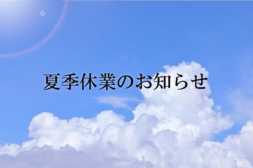 夏季休業のお知らせサムネイル画像。入道雲と太陽が映っている様子